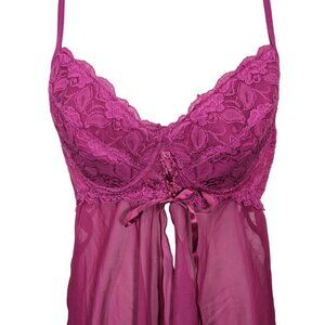 Pink Baby Doll Plus Size 3X Nightie Open Front Sheer Chemise Lace Embellishments
